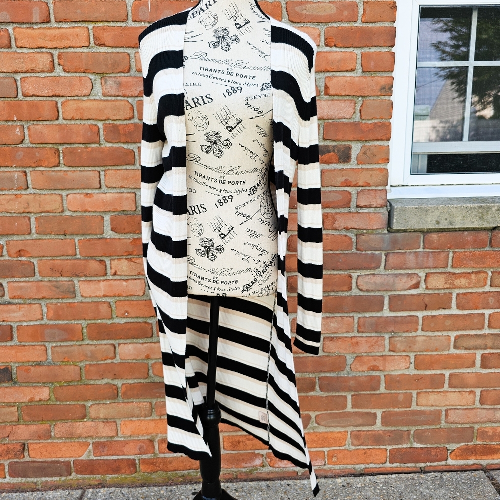 Philosophy Striped Multicolored Open Front Long Sleeve Cardigan